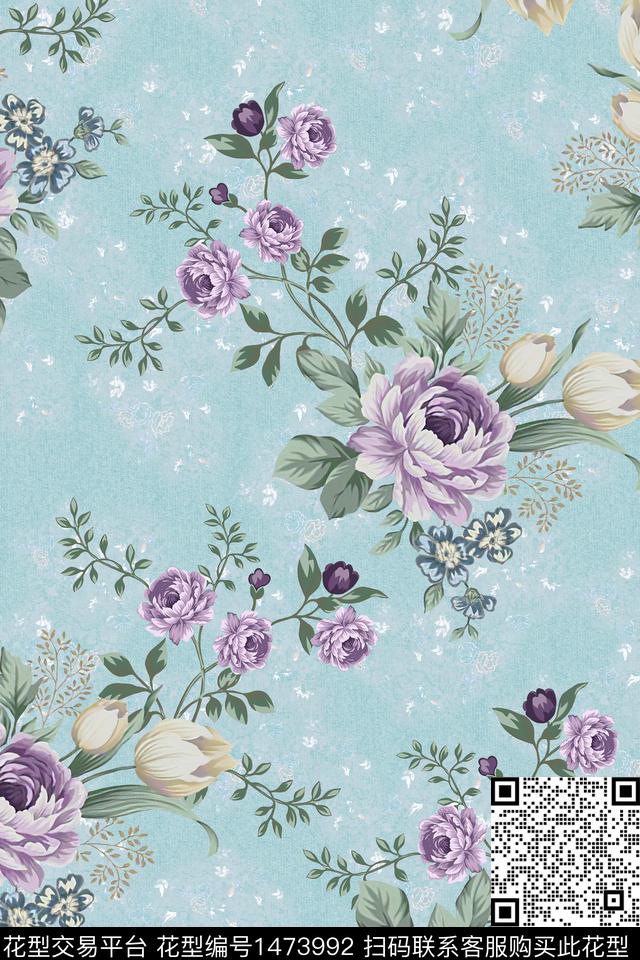 花卉小清新真丝数码印花华亿平台下载（图片编号: 1473992） - 瓦栏（Walan）