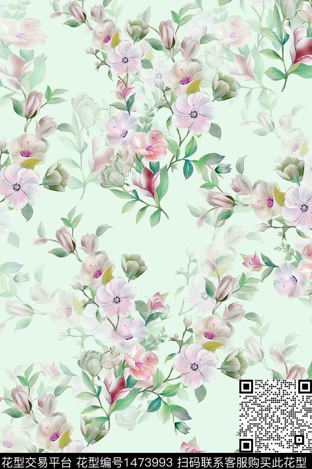 花卉小清新真丝数码印花华亿平台下载（图片编号: 1473993） - 瓦栏（Walan）