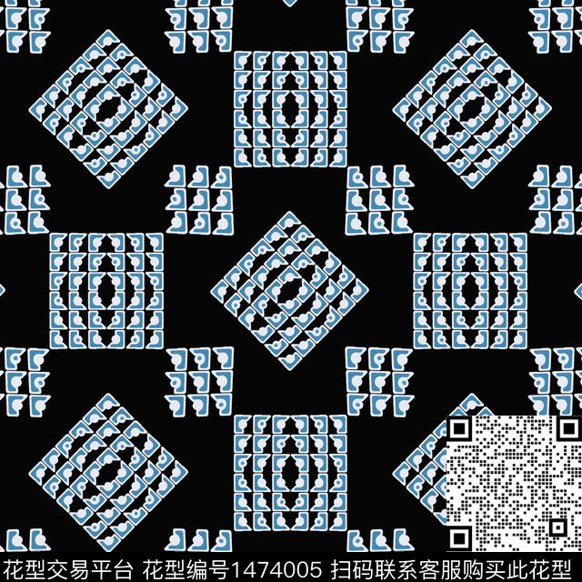 格子几何大牌风传统印花华亿平台下载（图片编号: 1474005） - 瓦栏（Walan）