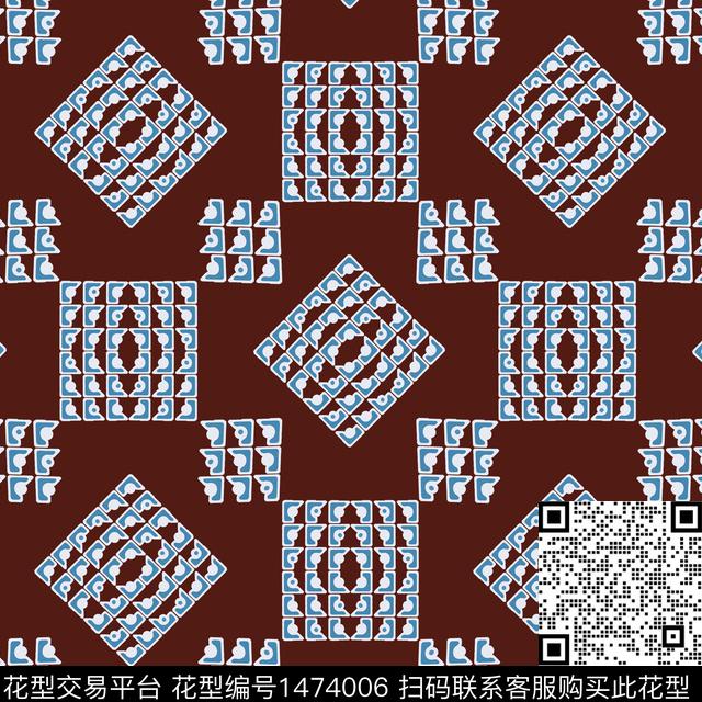 格子几何大牌风传统印花华亿平台下载（图片编号: 1474006） - 瓦栏（Walan）