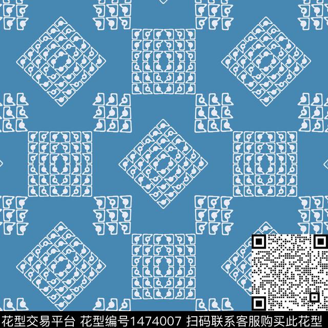 格子几何大牌风传统印花华亿平台下载（图片编号: 1474007） - 瓦栏（Walan）