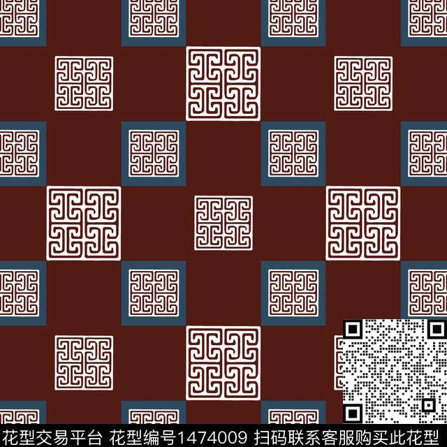 格子几何大牌风传统印花华亿平台下载（图片编号: 1474009） - 瓦栏（Walan）