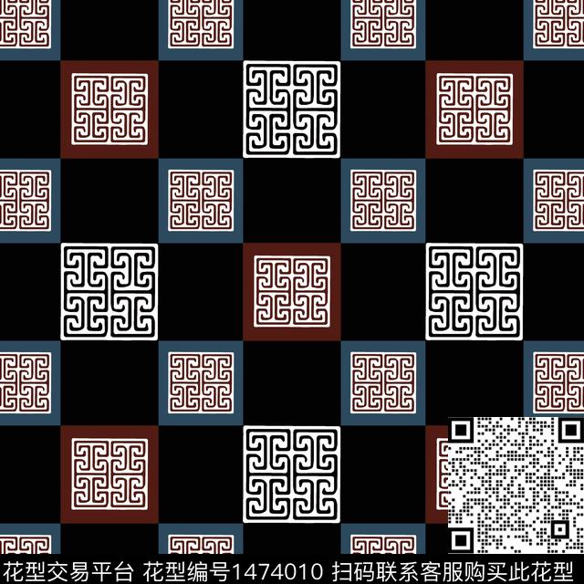 格子几何大牌风传统印花华亿平台下载（图片编号: 1474010） - 瓦栏（Walan）