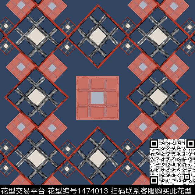 格子几何大牌风传统印花华亿平台下载（图片编号: 1474013） - 瓦栏（Walan）