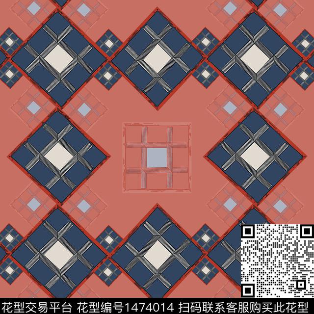 格子几何大牌风传统印花华亿平台下载（图片编号: 1474014） - 瓦栏（Walan）