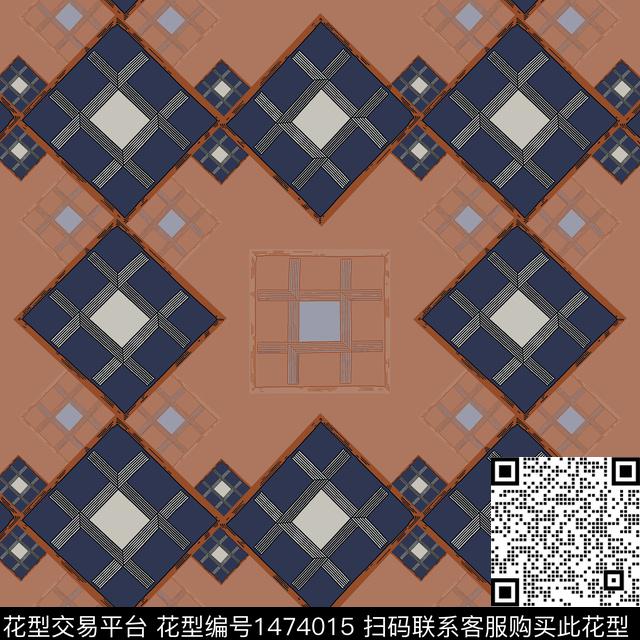 格子几何大牌风传统印花华亿平台下载（图片编号: 1474015） - 瓦栏（Walan）