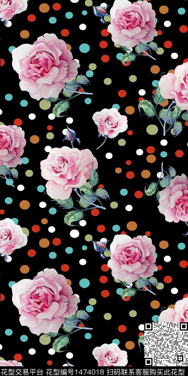花卉小清新真丝数码印花华亿平台下载（图片编号: 1474018） - 瓦栏（Walan）