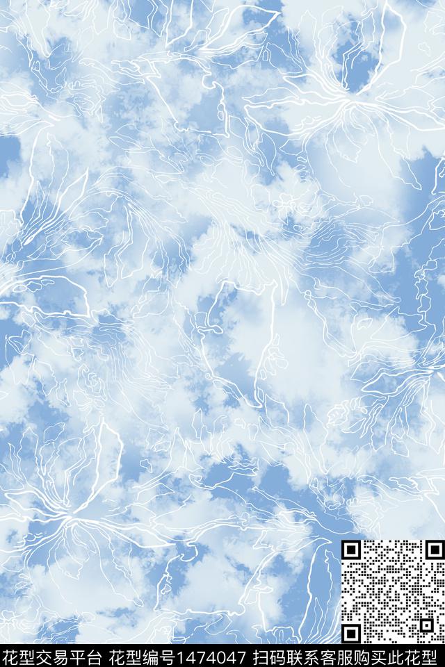 渐变抽象花卉扎染华亿平台数码印花华亿平台下载（图片编号: 1474047） - 瓦栏（Walan）