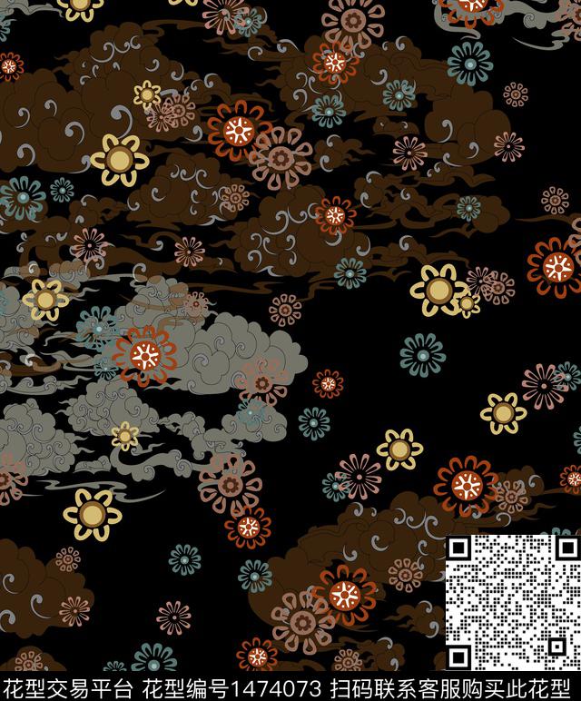 连衣裙女装花卉数码印花华亿平台下载（图片编号: 1474073） - 瓦栏（Walan）