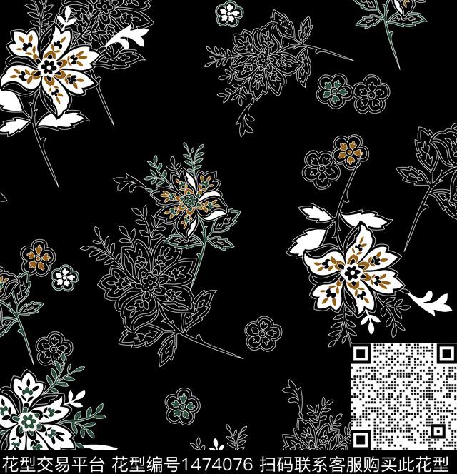 连衣裙女装花卉数码印花华亿平台下载（图片编号: 1474076） - 瓦栏（Walan）