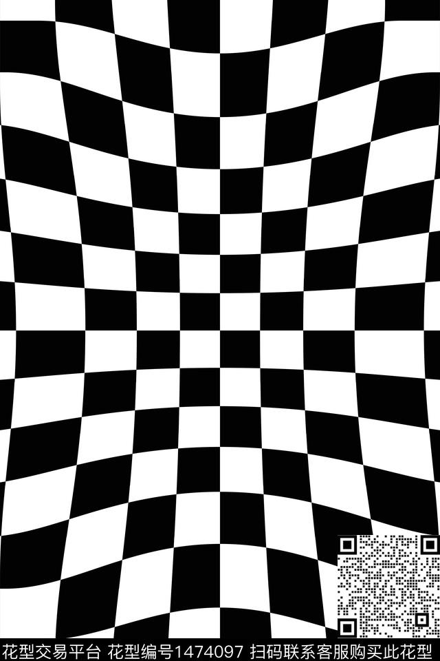 几何线条棋盘数码印花华亿平台下载（图片编号: 1474097） - 瓦栏（Walan）