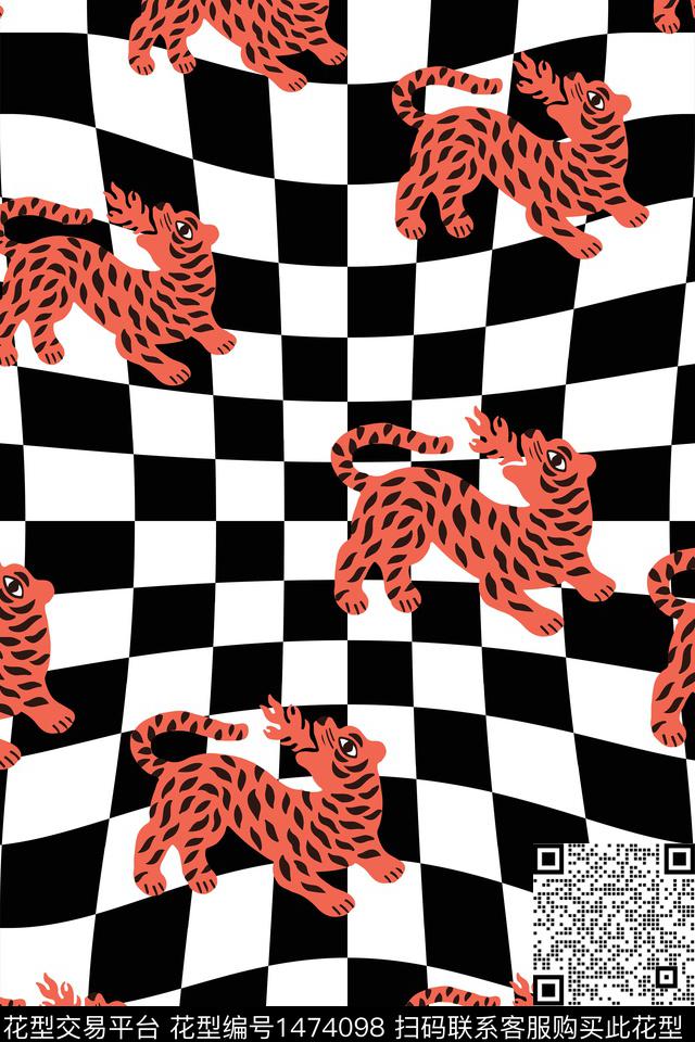 几何线条棋盘数码印花华亿平台下载（图片编号: 1474098） - 瓦栏（Walan）