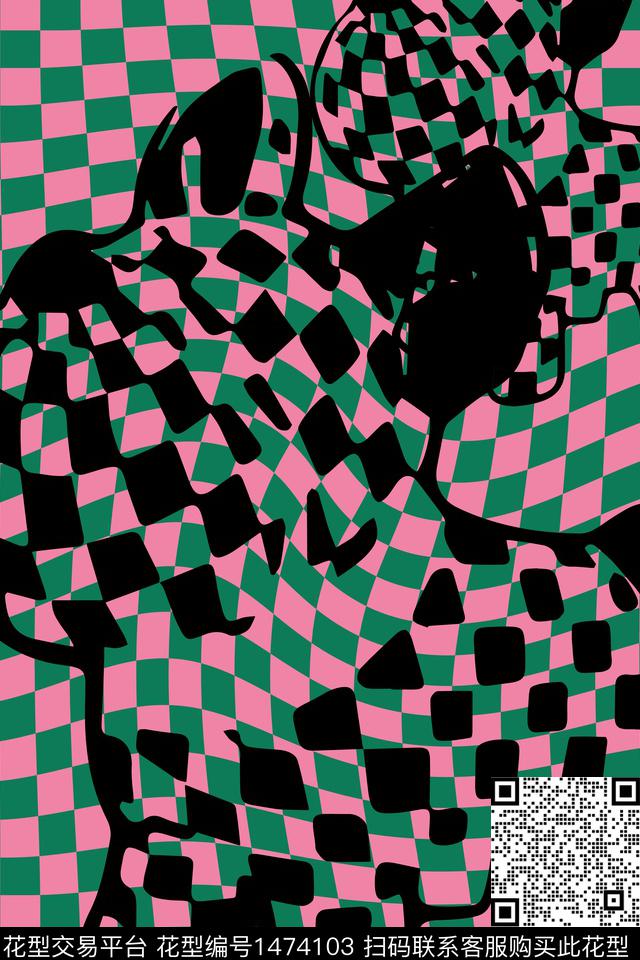 几何线条棋盘数码印花华亿平台下载（图片编号: 1474103） - 瓦栏（Walan）