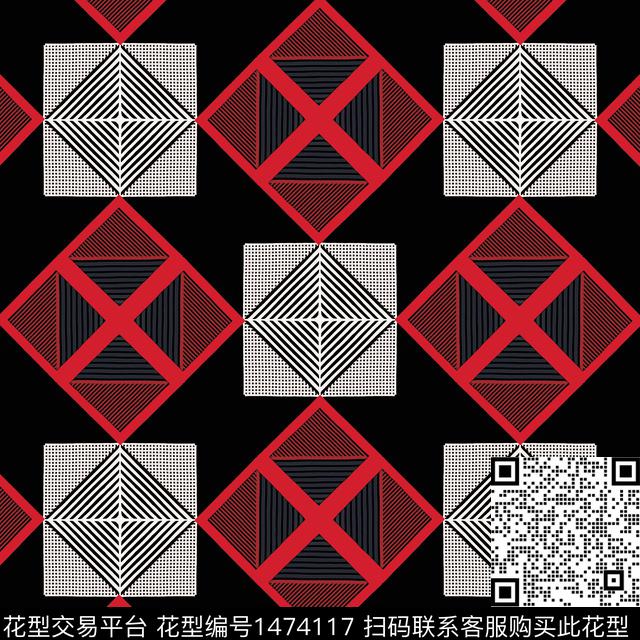 格子几何棋盘格纹传统印花华亿平台下载（图片编号: 1474117） - 瓦栏（Walan）