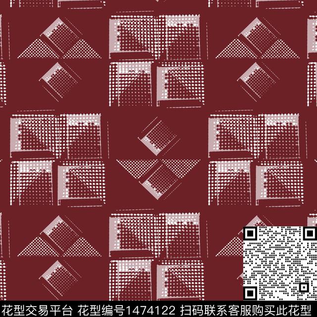 格子几何波点传统印花华亿平台下载（图片编号: 1474122） - 瓦栏（Walan）