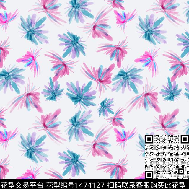 花卉小碎花水彩笔触数码印花华亿平台下载（图片编号: 1474127） - 瓦栏（Walan）