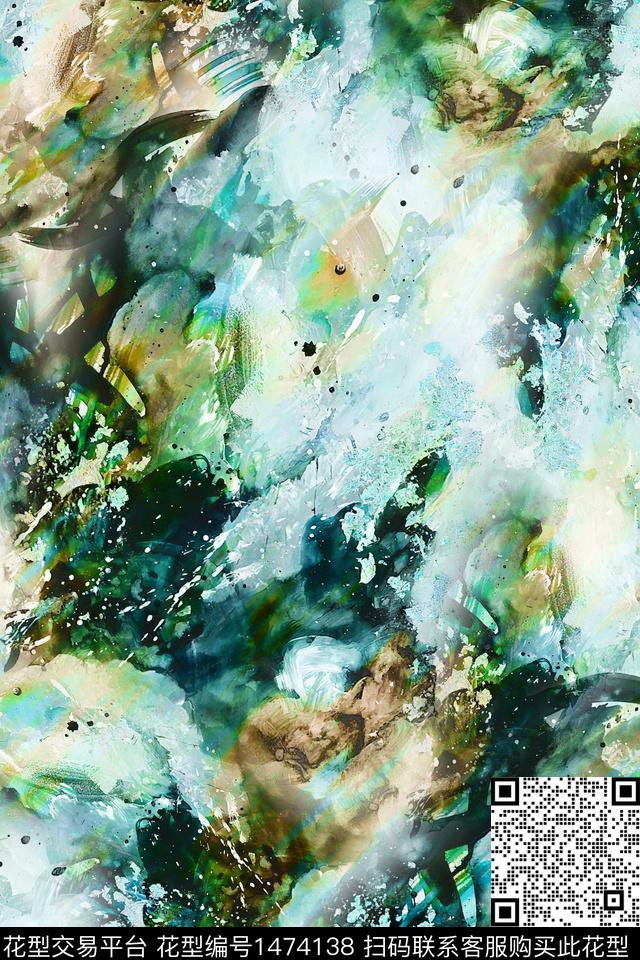 炫彩水彩抽象花卉数码印花华亿平台下载（图片编号: 1474138） - 瓦栏（Walan）