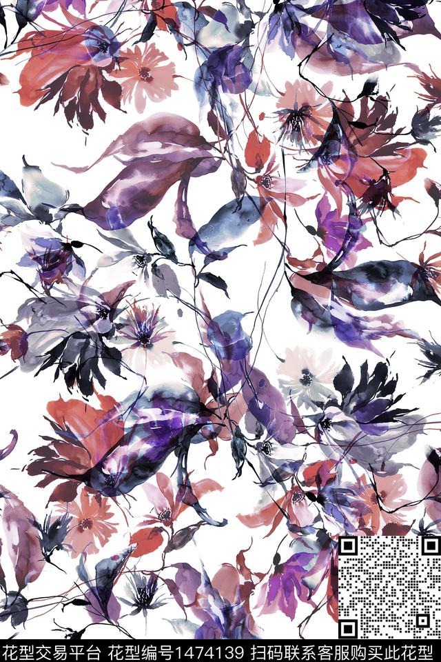 水彩绿植树叶大牌风数码印花华亿平台下载（图片编号: 1474139） - 瓦栏（Walan）