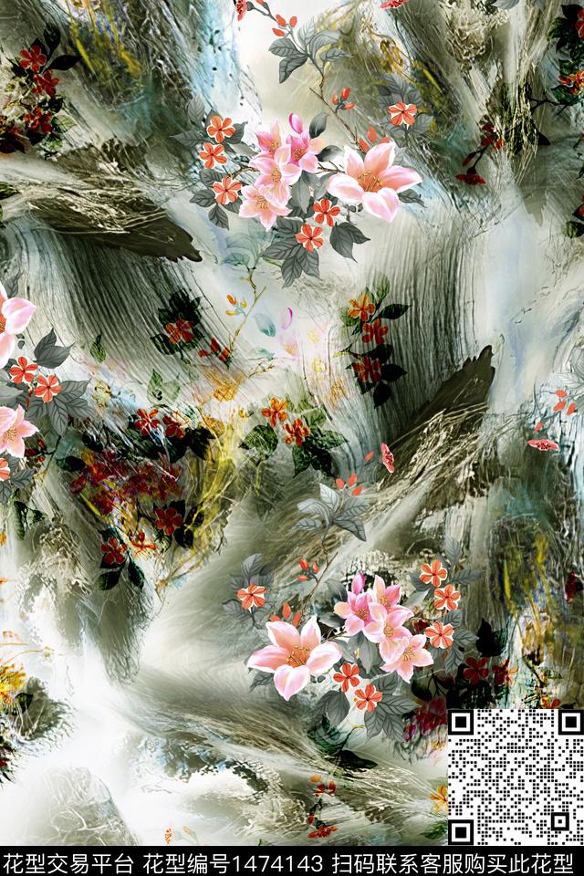 肌理水彩绿植树叶数码印花华亿平台下载（图片编号: 1474143） - 瓦栏（Walan）