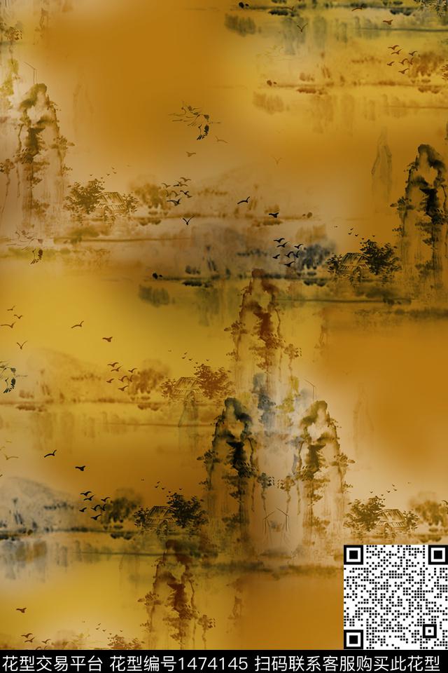 肌理水彩绿植树叶数码印花华亿平台下载（图片编号: 1474145） - 瓦栏（Walan）