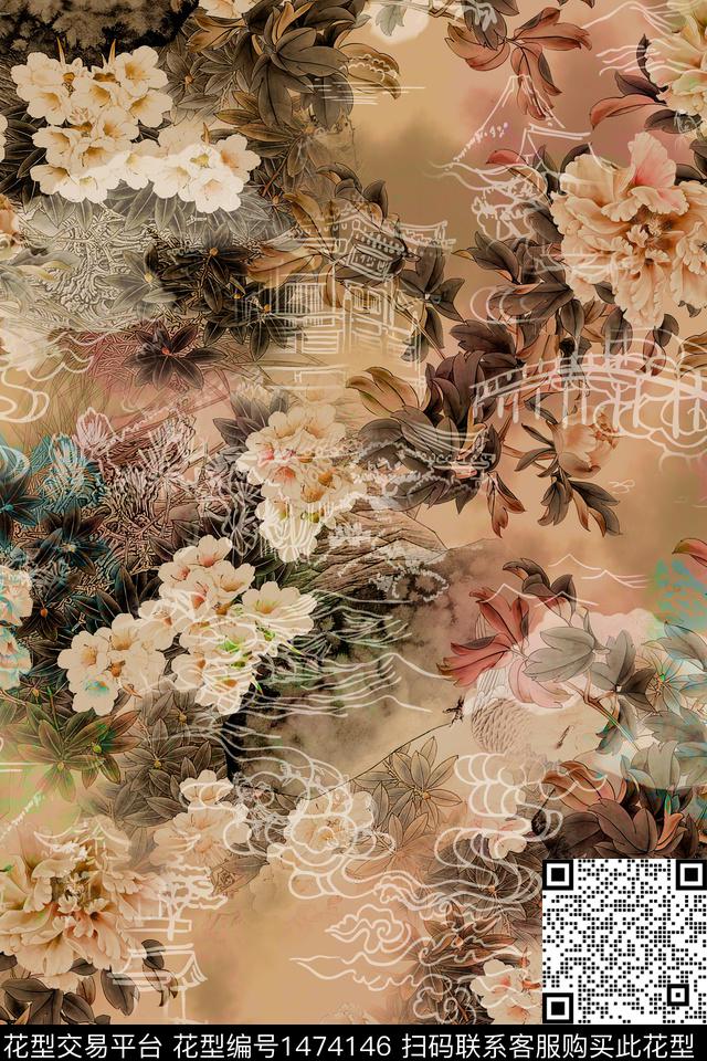 香云纱中国风真丝数码印花华亿平台下载（图片编号: 1474146） - 瓦栏（Walan）