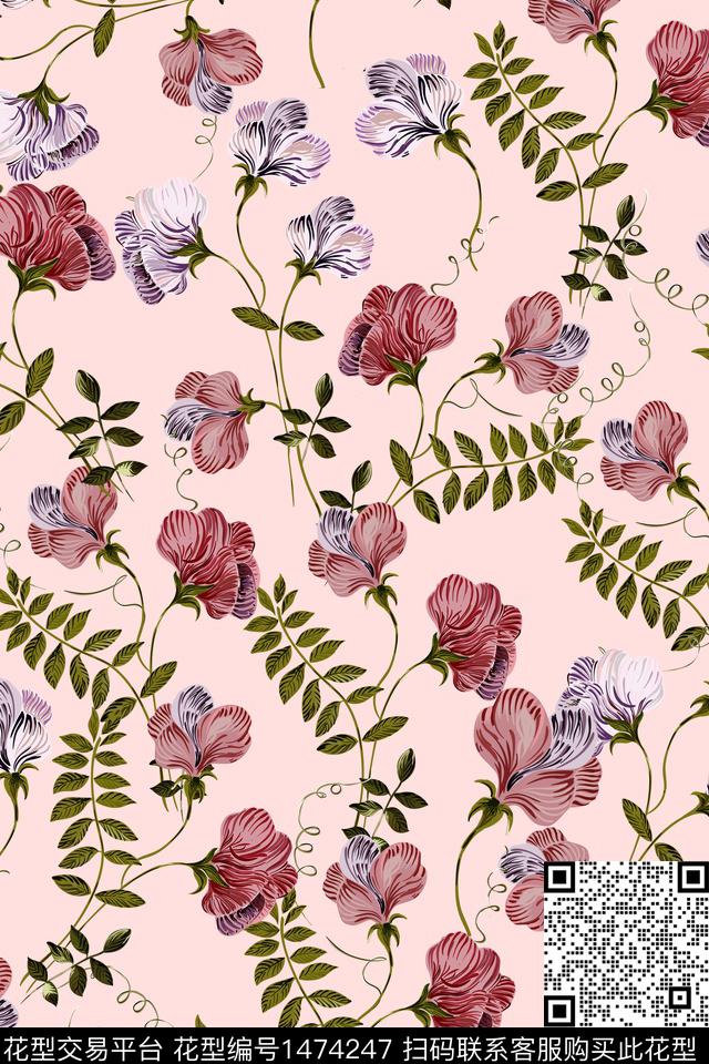 花卉小清新真丝数码印花华亿平台下载（图片编号: 1474247） - 瓦栏（Walan）