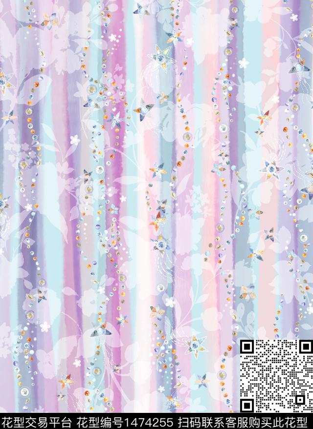 水彩黑白条纹星星数码印花华亿平台下载（图片编号: 1474255） - 瓦栏（Walan）