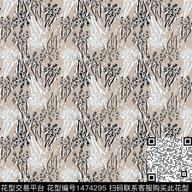 笔触抽象花卉抽象男装数码印花华亿平台下载（图片编号: 1474295） - 瓦栏（Walan）
