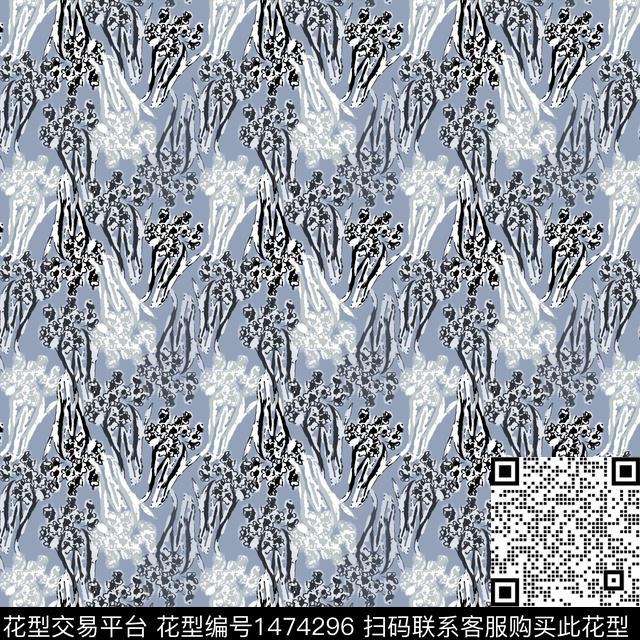 笔触抽象花卉抽象男装数码印花华亿平台下载（图片编号: 1474296） - 瓦栏（Walan）