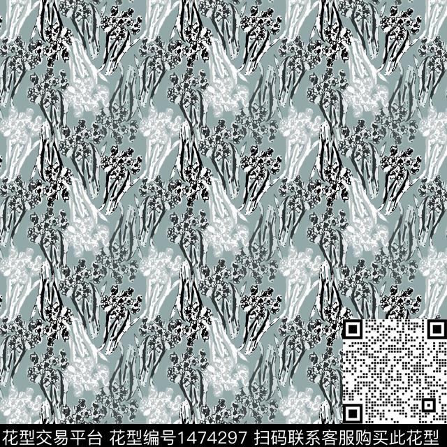 笔触抽象花卉抽象男装数码印花华亿平台下载（图片编号: 1474297） - 瓦栏（Walan）