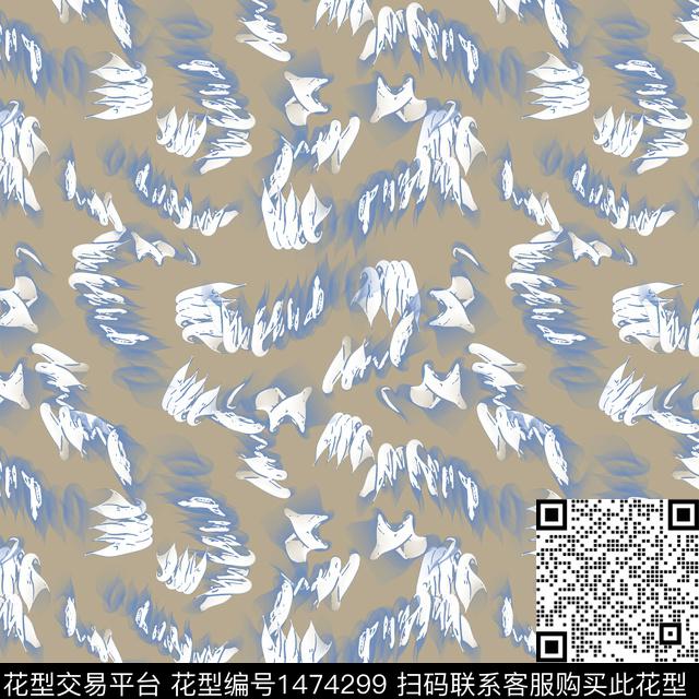 笔触抽象花卉抽象男装数码印花华亿平台下载（图片编号: 1474299） - 瓦栏（Walan）