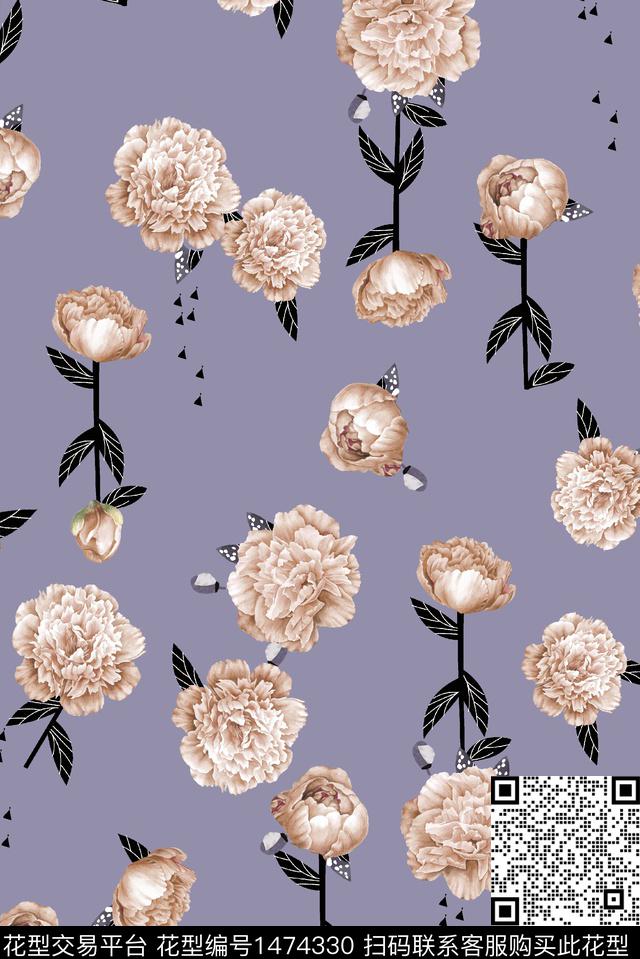 花卉少女大牌风数码印花华亿平台下载（图片编号: 1474330） - 瓦栏（Walan）