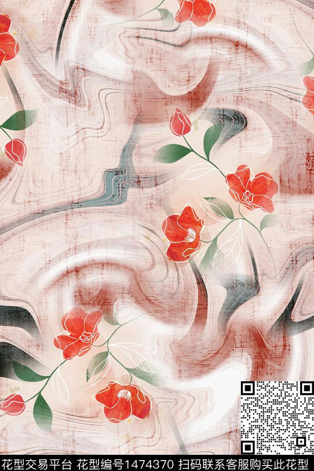 绿植树叶花卉年轻女性数码印花华亿平台下载（图片编号: 1474370） - 瓦栏（Walan）