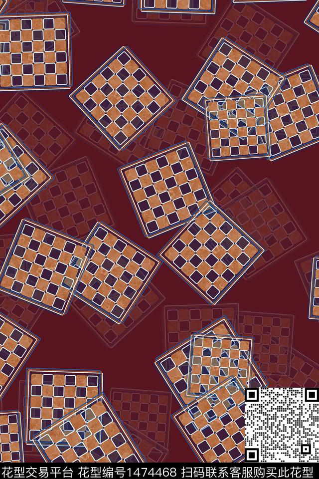 格子几何大牌风数码印花华亿平台下载（图片编号: 1474468） - 瓦栏（Walan）