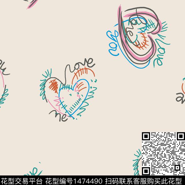 涂鸦爱心时尚传统印花华亿平台下载（图片编号: 1474490） - 瓦栏（Walan）