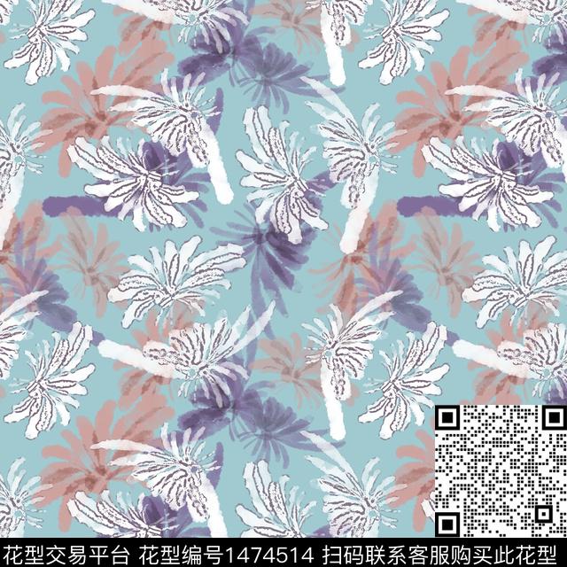 抽象花卉花卉小碎花数码印花华亿平台下载（图片编号: 1474514） - 瓦栏（Walan）