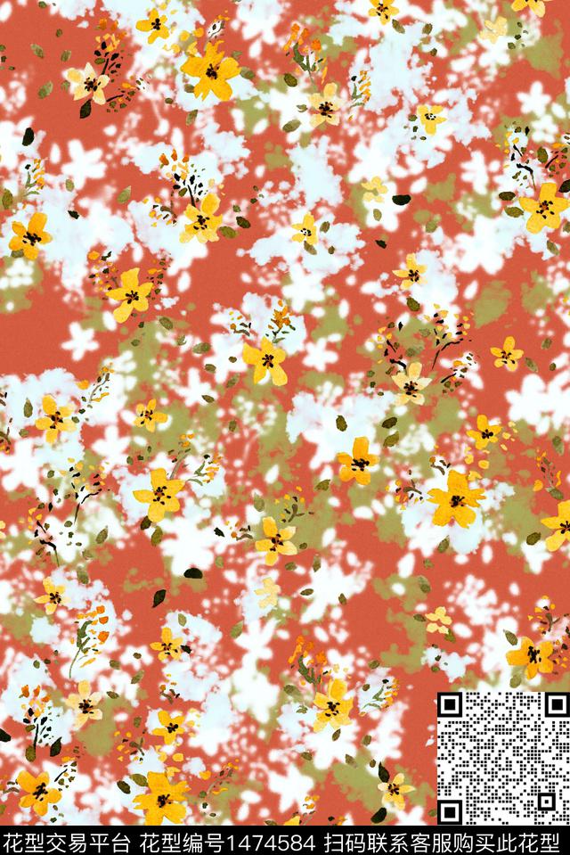 抽象小碎花花卉数码印花华亿平台下载（图片编号: 1474584） - 瓦栏（Walan）