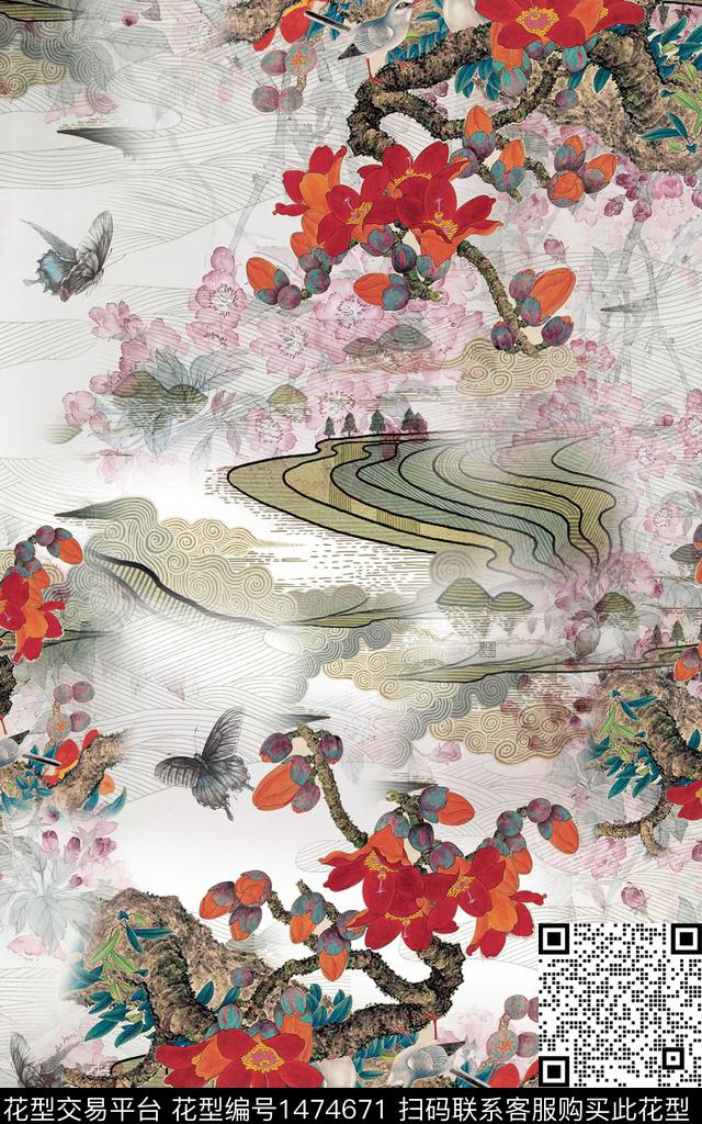 数码华亿平台花卉中国风数码印花华亿平台下载（图片编号: 1474671） - 瓦栏（Walan）