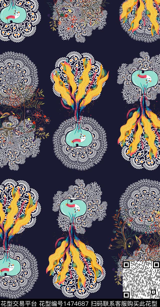 复古真丝小众数码印花华亿平台下载（图片编号: 1474687） - 瓦栏（Walan）