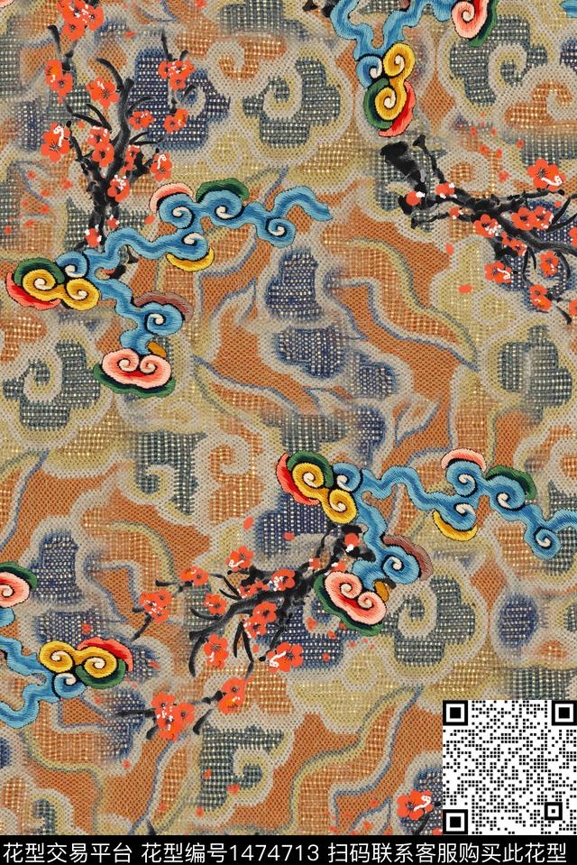 复古香云纱真丝数码印花华亿平台下载（图片编号: 1474713） - 瓦栏（Walan）