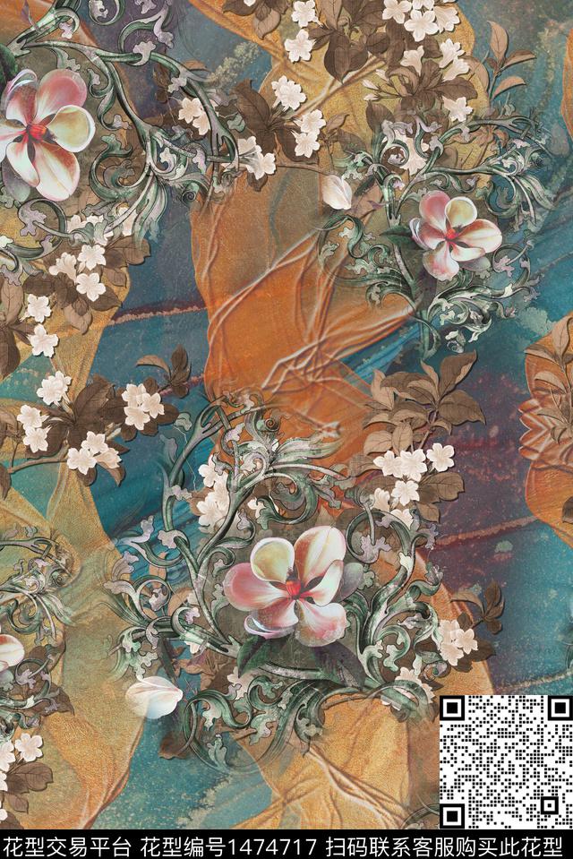 复古香云纱真丝数码印花华亿平台下载（图片编号: 1474717） - 瓦栏（Walan）