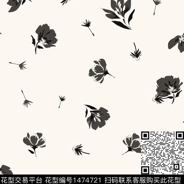 小碎花黑白华亿平台简约传统印花华亿平台下载（图片编号: 1474721） - 瓦栏（Walan）