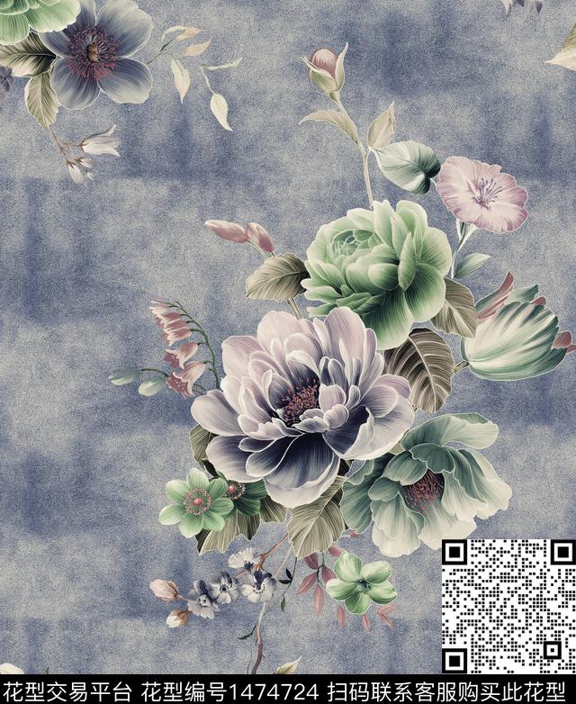 复古真丝小众数码印花华亿平台下载（图片编号: 1474724） - 瓦栏（Walan）