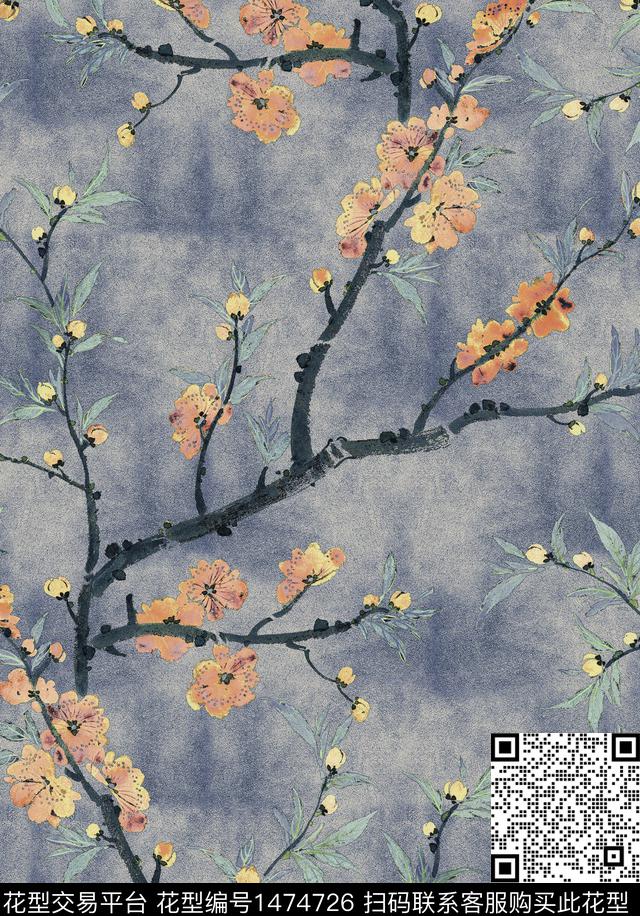 复古真丝小众数码印花华亿平台下载（图片编号: 1474726） - 瓦栏（Walan）