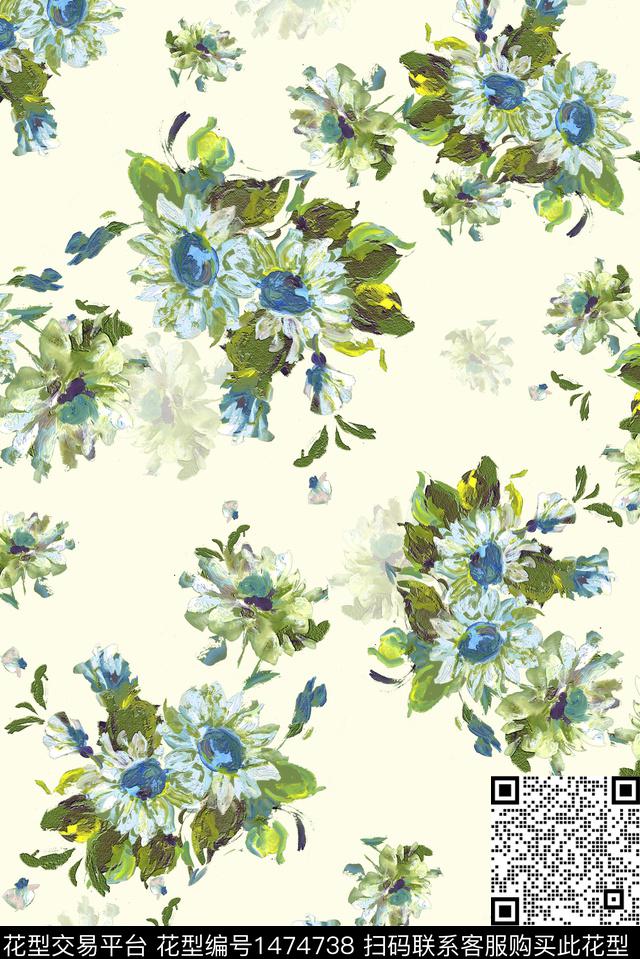 花卉少女大牌风数码印花华亿平台下载（图片编号: 1474738） - 瓦栏（Walan）