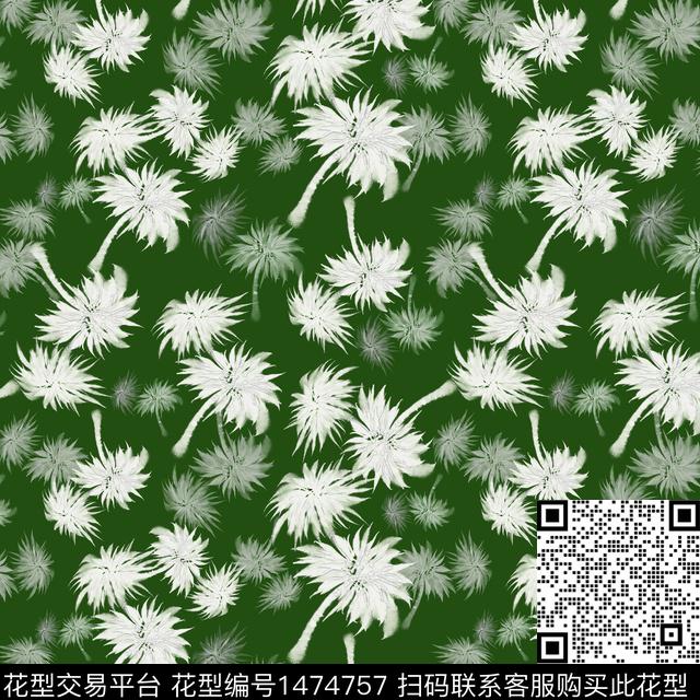 椰子树热带华亿平台手绘花卉数码印花华亿平台下载（图片编号: 1474757） - 瓦栏（Walan）
