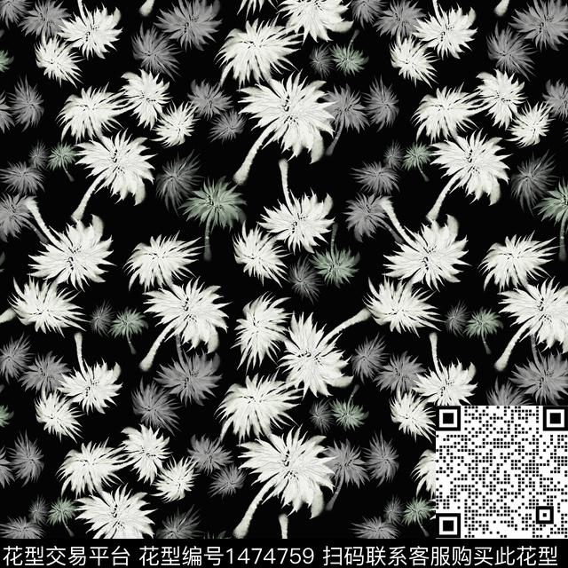 椰子树热带华亿平台手绘花卉数码印花华亿平台下载（图片编号: 1474759） - 瓦栏（Walan）