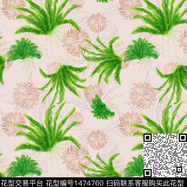 线条小碎花手绘花卉数码印花华亿平台下载（图片编号: 1474760） - 瓦栏（Walan）