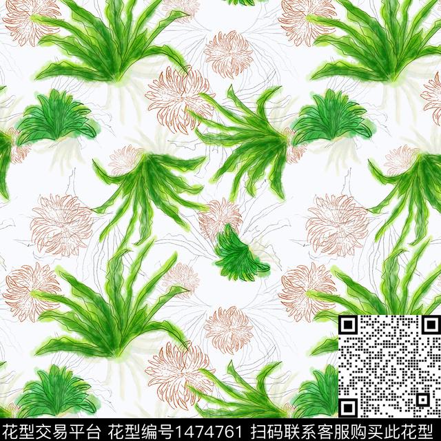 线条小碎花手绘花卉数码印花华亿平台下载（图片编号: 1474761） - 瓦栏（Walan）