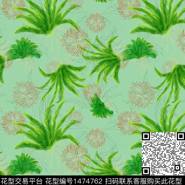 线条小碎花手绘花卉数码印花华亿平台下载（图片编号: 1474762） - 瓦栏（Walan）